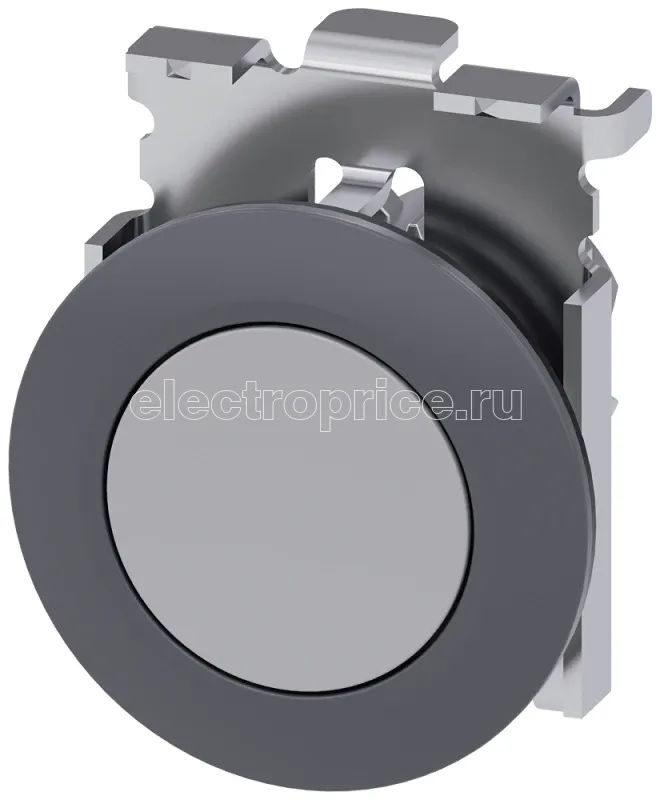 Фото Выключатель кнопочный 30мм кругл. металл матов. цвет: серый фронтальное кольцо для плоского монтажа моментальный контакт Siemens 3SU10600JB800AA0