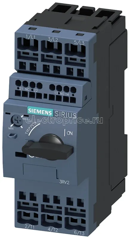 Фото Выключатель автоматический для защиты электродвигателя типоразмер S0 класс расцепления 10 рег. расцепитель перегрузки 9... 12.5А уставка расцепителя макс. тока 163А пружинные клеммы Siemens 3RV20211KA25
