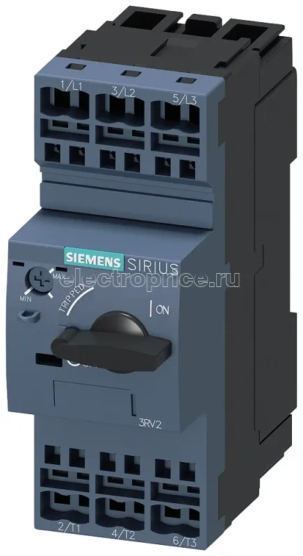 Фото Выключатель автоматический для защиты электродвигателя типоразмер S0 класс расцепления 10 рег. расцепитель перегрузки 0.45...0.63А уставка расцепителя максимального тока 8.2А пружинные клеммы стандартн. Siemens 3RV20210GA20