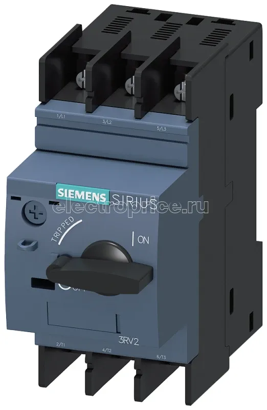 Фото Выключатель автоматический для защиты электродвигателя типоразмер S00 класс 10 рег. расцепитель перегрузки 4.5...6.3А уставка расцепителя максимального тока 82А клеммы под кольцевые кабельные наконечники стандартн. Siemens 3RV20111GA40