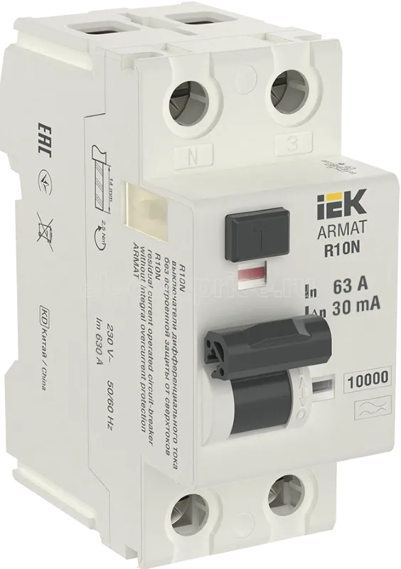 Фото УЗО 63А 2P 30мА A AR-R10N-2-063A030 IEK УЗО ARMAT R10N