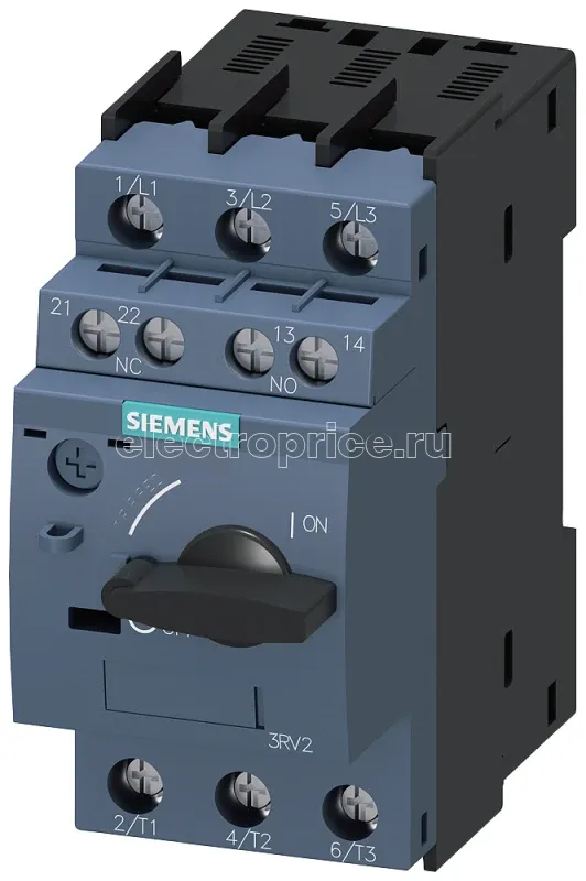 Фото Выключатель автоматический для защиты двигателя S0 класс 10 регулир. расцеп. перегрузки 0.45... 0.63А уст. макс. тока 8.2А Siemens 3RV20210GA15