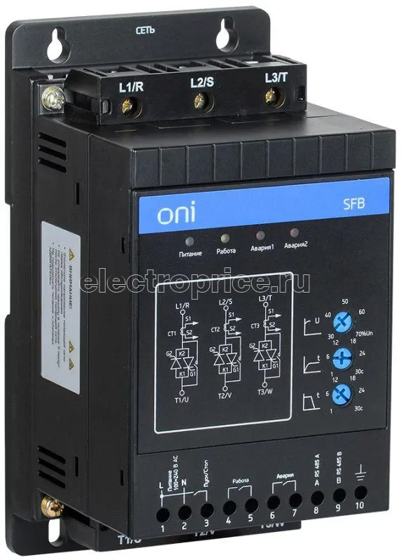 Фото Устройство плавного пуска SFB 3Ф 380В 0.75кВт 1.5A Uупр 110-220В Modbus ONI SFB-33-C075-A-10