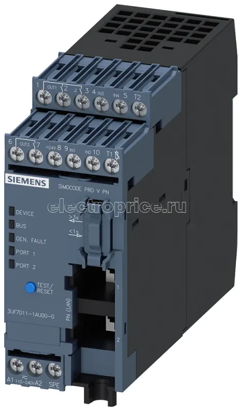 Фото Модуль базовый 3 SIMOCODE pro v pn ethernet / profinet сервер web сервер 100мбит/с 2 разъема rj45 4 входа / 3 выхода свободно параметрируемые us: AC/DC 110-240В выходы - релейные моностабильные module Siemens 3UF70111AU000