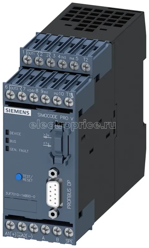Фото Модуль базовый 2 Simocode PRO V; Profibus DP-Интерфейс 12Мбит/с RS485; 4I/3O свободн. Siemens 3UF70101AB000