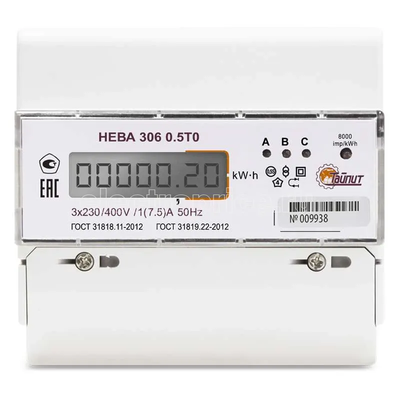 Фото Счетчик НЕВА 306 0.5TO 3ф 1-7.5А класс точн. 0.5S 1 тариф. ЖКИ 3х230/400В ТАЙПИТ 6097804