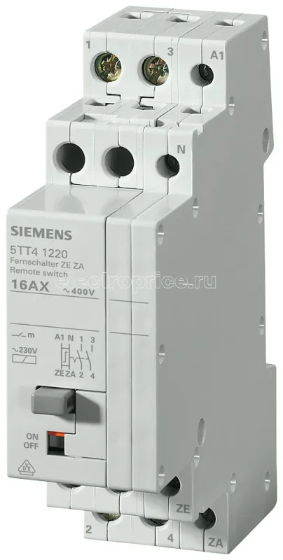 Фото Выключатель дистанционный 2НО с центр. функции откл. 16А 230/230В Siemens 5TT41220