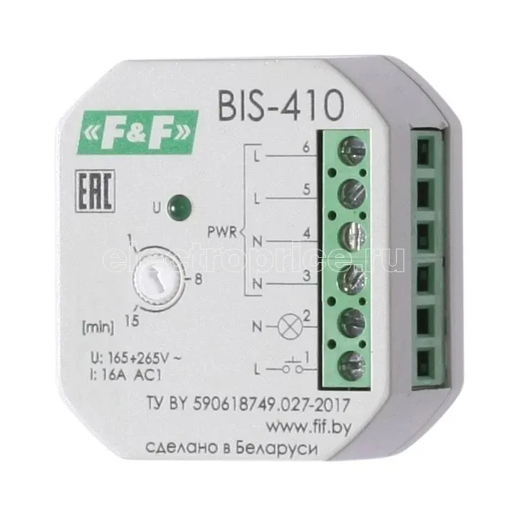 Фото Реле импульсное BIS-410 (с встроенным таймером для установки в монтажн. коробку d60мм 100–265B 16А 1NO IP20) F&F EA01.005.010