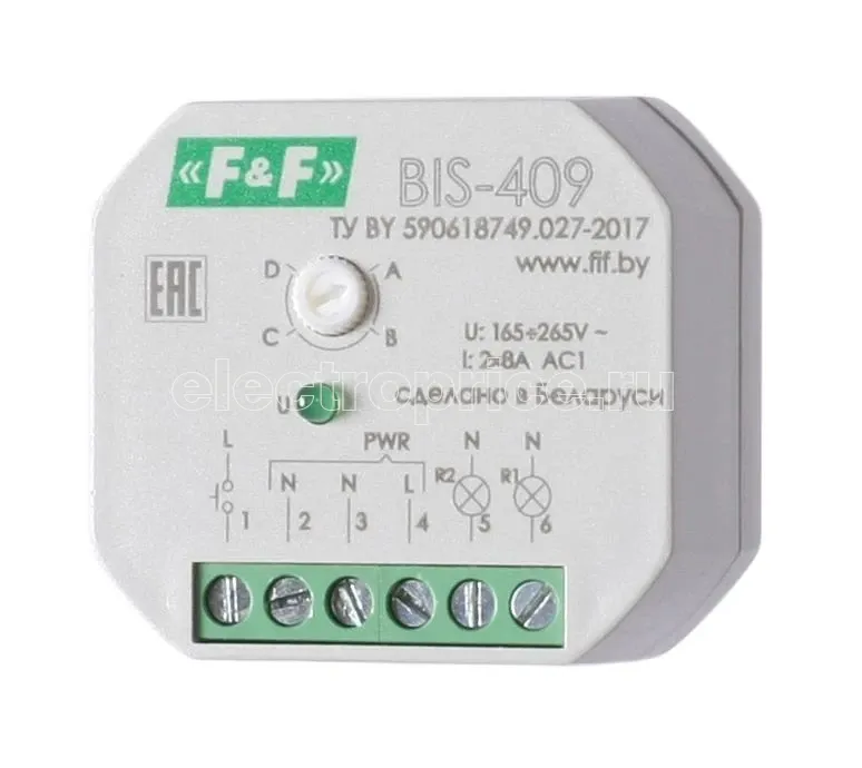 Фото Реле импульсное BIS-409 (4 функции; управление двумя нагрузками; для установки в монтаж. коробку d60мм) F&F EA01.005.009