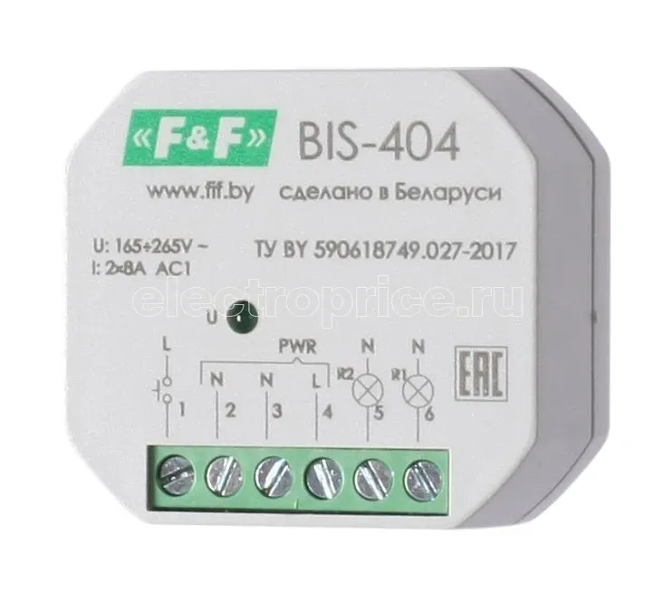 Фото Реле импульсное BIS-404 (управление двумя нагрузками; для установки в монтажную коробку 230В 2х5А 2х1Z IP40) F&F EA01.005.006