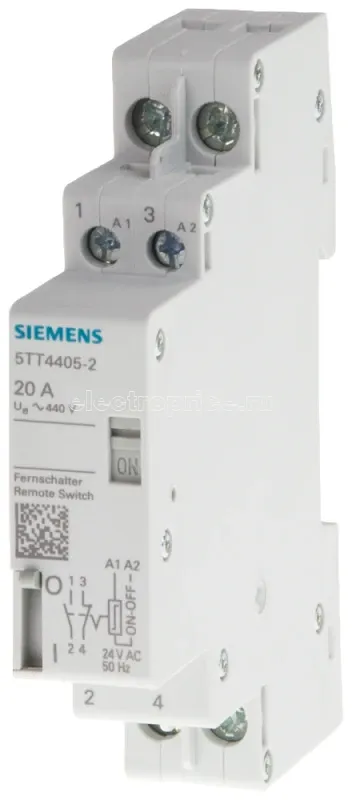 Фото Выключатель дистанционный 2НО 20А 230/230В AC Siemens 5TT44020