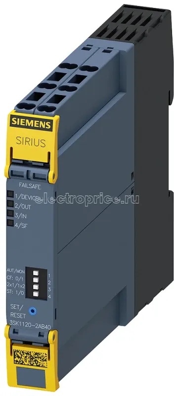 Фото Модуль базовый реле безопасности sirius advanced разрешающая цепь - 1пп выход ном. питающее напряжение управления us = 24В DC 0.5А пружинные клеммы Siemens 3SK11202AB40