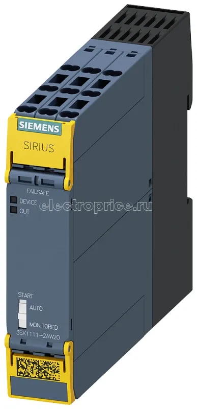Фото Модуль базовый реле безопасности sirius standard релейные разрешающие цепи: 3НО контакта + релейная сигнальная цепь: 1НЗ контакт ном. питающее напряжение управления us = 110 - 240В DC/AC 50/60Гц пружинные клеммы Siemens 3SK11112AW20