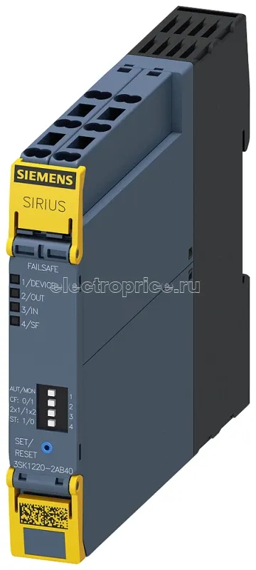Фото Модуль расширения реле безопасности sirius advanced для одного дополнительного 2-канального или 2-х 1-канальных датчиков ном. питающее напряжение управления us = 24В DC пружинные клеммы Siemens 3SK12202AB40