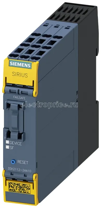Фото Модуль базовый реле безопасности sirius 3sk2 10 f-di 2 f-dq 1 dq 24В DC параметрирование sirius safety es ширина 22.5мм пружинные клеммы треб. до sil3 (iec 61508) до ур. безопасн. pl e (iso 13849-1) расшир. вых. 3sk1 Siemens 3SK21122AA10