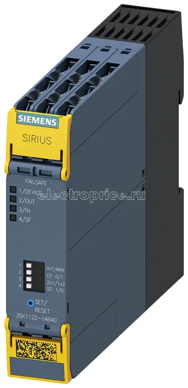 Фото Модуль базовый реле безоп. SIRIUS ADVANCED 3пп резреш. цепи; 1пп сигнальн. цепь ном. пит. напряж. упр. US = 24В DC винт. клеммы Siemens 3SK11221AB40