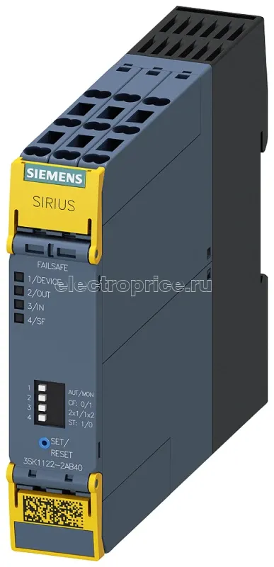 Фото Модуль базовый реле безопасности sirius advanced 3 разрешающие цепи - пп выходы: 1 пп сигнальная цепь ном. питающее напряжение управления us = 24В DC пружинные клеммы Siemens 3SK11222AB40