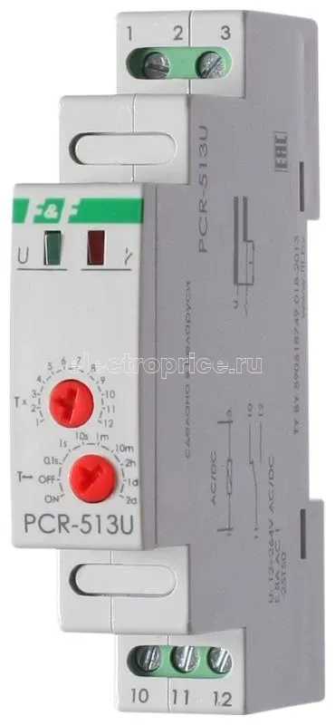 Фото Реле времени PCR-513U 8А 12-264В AC/DC 1 перекл. IP20 задержка включ. монтаж на DIN-рейке F&F EA02.001.004
