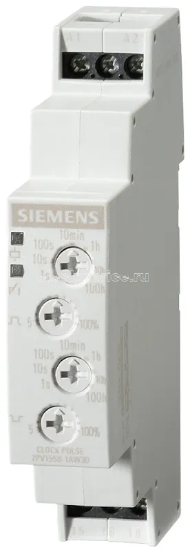 Фото Реле времени электронное импульсное 1п контакт 7 диапазонов уставок времени 0.05с…100ч US 12…240В AC/DC светодиодная индикация винтовые клеммы Siemens 7PV15581AW30