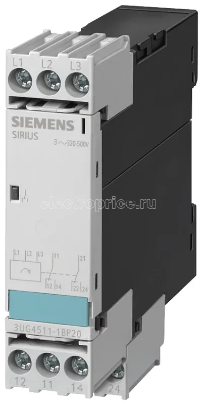 Фото Реле контроля чередования фаз 3X 420 до 690В AC 50 до 60Гц 2 перекидных контакта винтовое присоединение Siemens 3UG45111BQ20