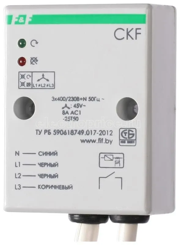 Фото Реле контроля наличия и чередования фаз CKF (монтаж на плоскость; 3х400/230+N 8А 1Z IP65) F&F EA04.002.001
