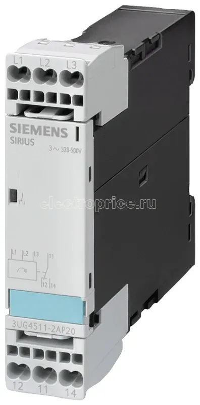 Фото Реле контроля чередования фаз 3X 360 до 520В AC 50 до 60Гц 1 перекидной контакт пружинное присоединение Siemens 3UG45112AP20