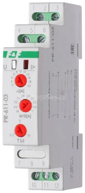 Фото Реле тока PR-611-03 (180-360А ; регулир. задержка отключ.; с выносным ТТ в комплекте 1 модуль; монтаж на DIN-рейке) F&F EA03.004.015