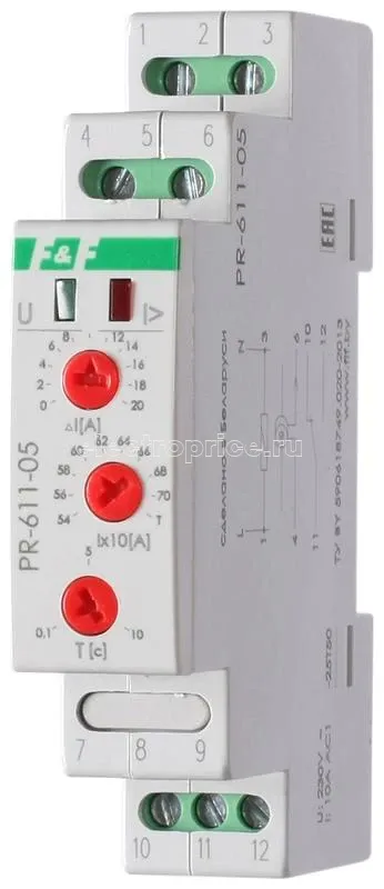 Фото Реле тока PR-611-05 (540-640А ; регулир. задержка отключ.; с выносным ТТ в комплекте 1 модуль; монтаж на DIN-рейке) F&F EA03.004.010