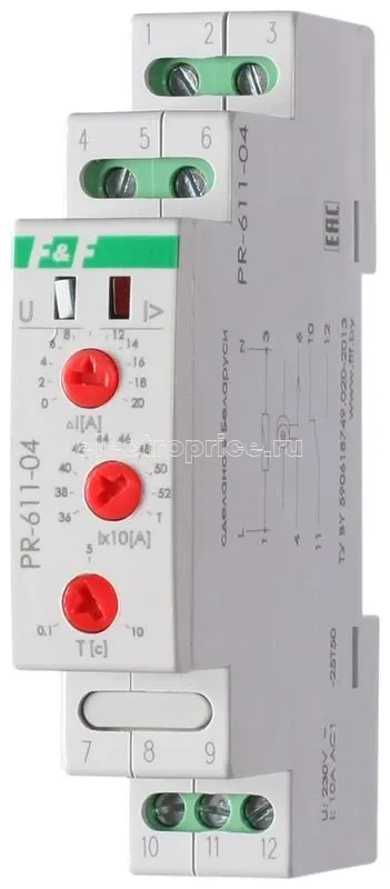 Фото Реле тока PR-611-04 (360-540А ; регулир. задержка отключ.; с выносным ТТ в комплекте 1 модуль; монтаж на DIN-рейке) F&F EA03.004.009
