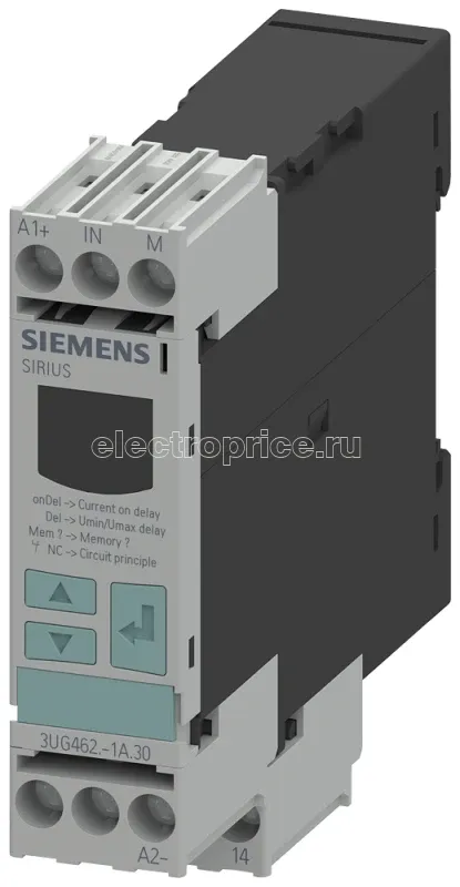 Фото Реле контроля тока электронное 22.5мм от 2 до 500мА AC/DC превыш. и пониж. 24В AC/DC DC и AC 50 до 60Гц и задержка всплеска 0.1 до 20с гистерезис 0.1 до 250мА 1 перекидн. контакт с или без лога ошибок винт. клеммы Siemens 3UG46211AA30