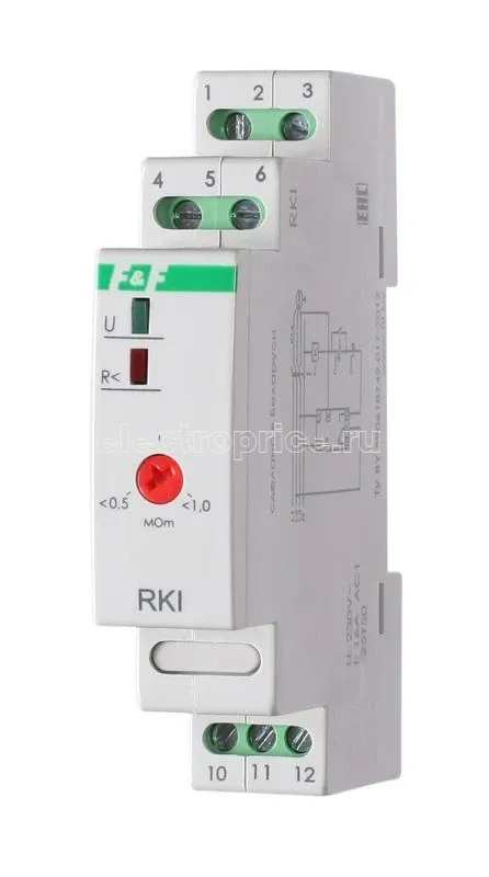 Фото Реле контроля изоляции RKI (для контроля сопротивления изоляции в обмотках электродвигателей монтаж на DIN-рейке 35мм) F&F EА05.003.001 EA05.003.001