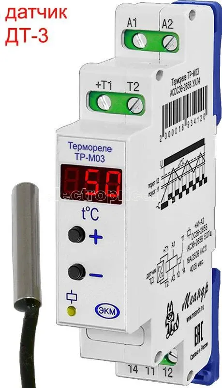 Фото Реле контроля температуры ТР-М03 ACDC36-265В УХЛ4 с датчиком ТД-3 стандарт Меандр A8302-16934182