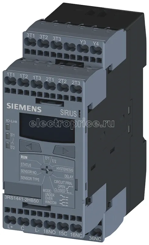 Фото Реле контроля температуры для IO-Link PT100/1000 KTY83/84 NTC1-3 датчика 2 предельных значения от -50град.C до 750град.C 3X 1Вт ширина 45мм пружинная клемма Siemens 3RS14412HB50