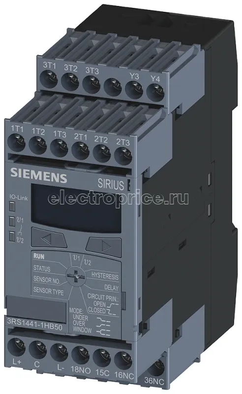 Фото Реле контроля температуры для IO-Link PT100/1000 KTY83/84 NTC1-3 датчика 2 предельных значения от -50град.C до 750град.C 3X 1Вт ширина 45мм винтовой зажим Siemens 3RS14411HB50