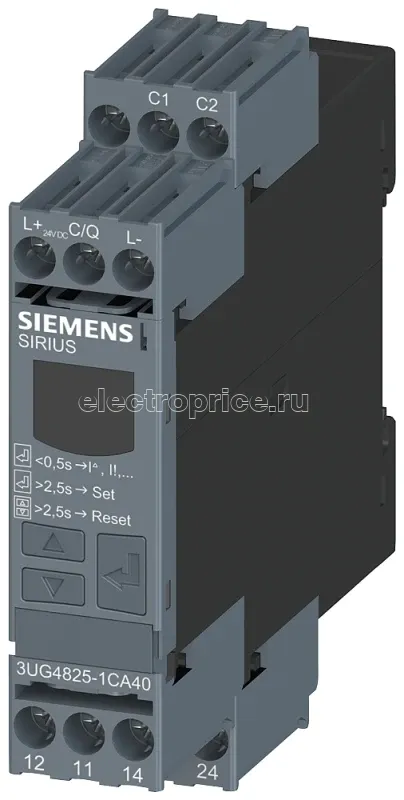 Фото Реле контроля цифровое для тока утечки 3UL23 для IO-Link диапазон 003-40А задержка запуска/срабат. 0-9999с гистерезис откл. до 50 % гистерезис предупрежд. 5 % фиксир. ширина 225мм 2 перекл. контакта винтовой зажим Siemens 3UG48251CA40