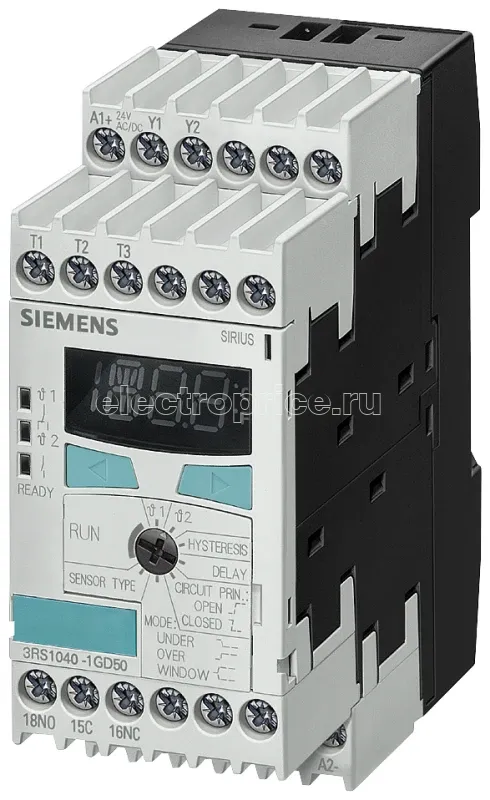 Фото Реле контроля температуры PT100/1000 KTY83/84 NTC 2 пороговых значения 24-240В AC/DC винт. зажимы Siemens 3RS10401GW50