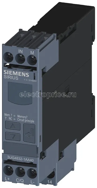 Фото Реле контроля цифровое контроль напряжения 225мм для IO-Link 10-600 В AC/DC повышенное и пониженное напряжение гистерезис 01-300 В время задержки пуска время задержки срабатывания 1 переключающий контакт винтовой зажим Siemens 3UG48321AA40