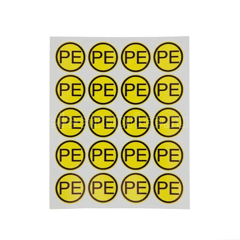 Фото Наклейка знак электробезопасности "PE" d20мм (20шт на листе) Rexant 55-0004
