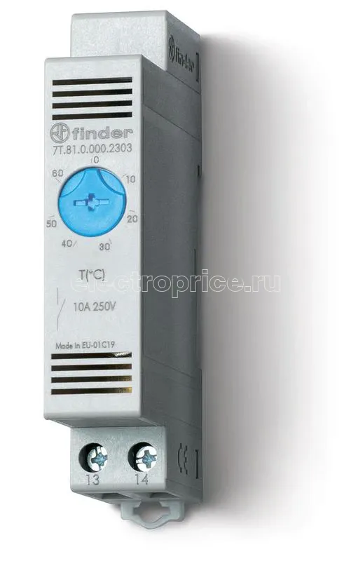 Фото Термостат щитовой для включения охлаждения диапазон температур -20… + 40град. С 1NO 10А модульный 17.5мм IP20 FINDER 7T8100002301