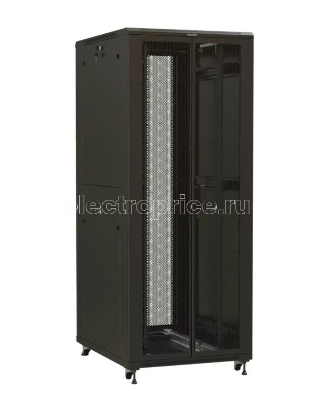 Фото Шкаф напольный TTR-4281-DD-RAL9005 19дюйм 42U 2055х800х1000мм передн. и задн. распаш. перфор. двери (75%) ручка с замком 2 вертик. кабельных организатора разобр. RAL 9005 черн. Hyperline 425251