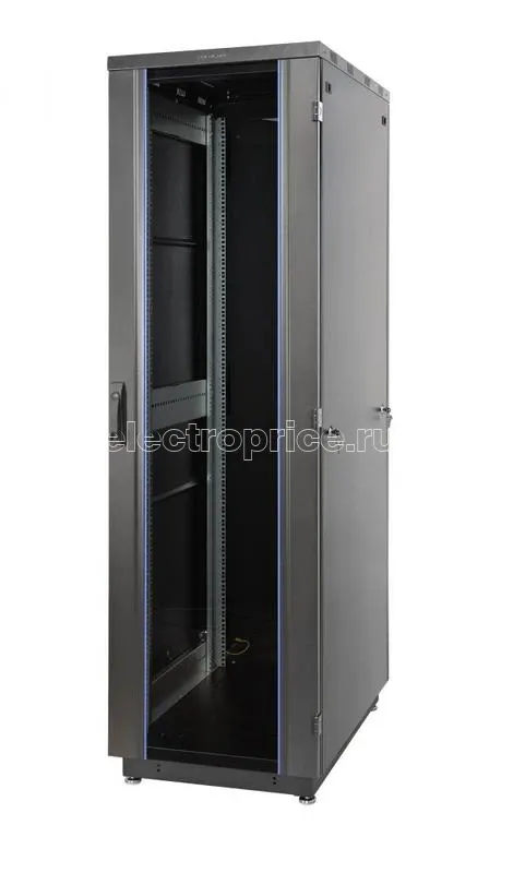 Фото Шкаф Racknet S3000 22U 600х600 передняя дверь стекло 1-ств. задняя дверь метал. 1-ств. черн. Eurolan 60F-22-66-31BL