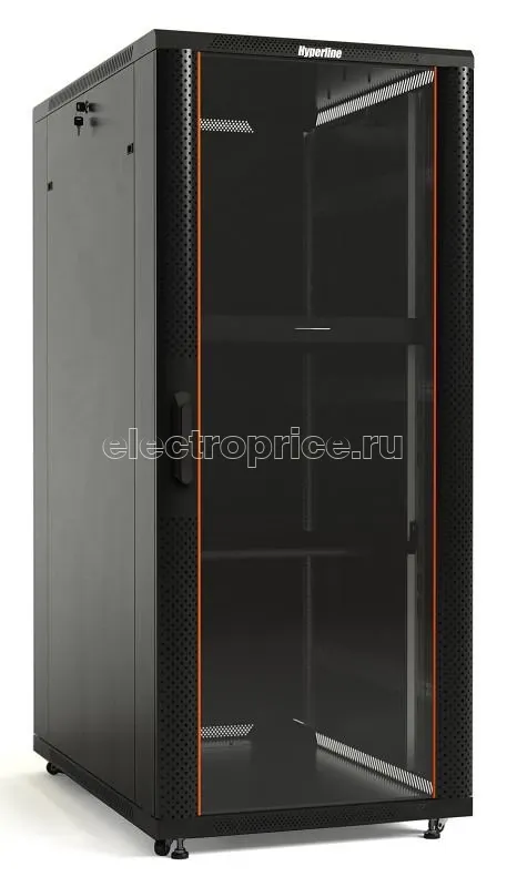 Фото Шкаф напольный TTB-4266-AS-RAL9004 19дюйм 42U 2055х600х600мм перед. стекл. дверь со стальн. перфор. боковинами задн. дверь сплошная ручка с замком крыша нового типа черн. (RAL 9004) (разобранный) Hyperline 396015