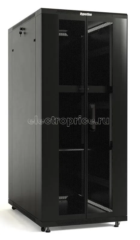 Фото Шкаф напольный TTB-4782-DD-RAL9004 19дюйм 47U 2277х800х1200 перед. и задняя перфор. двери (75проц.) ручка с замком крыша нового типа черн. (RAL 9004) (разобранный) Hyperline 396026