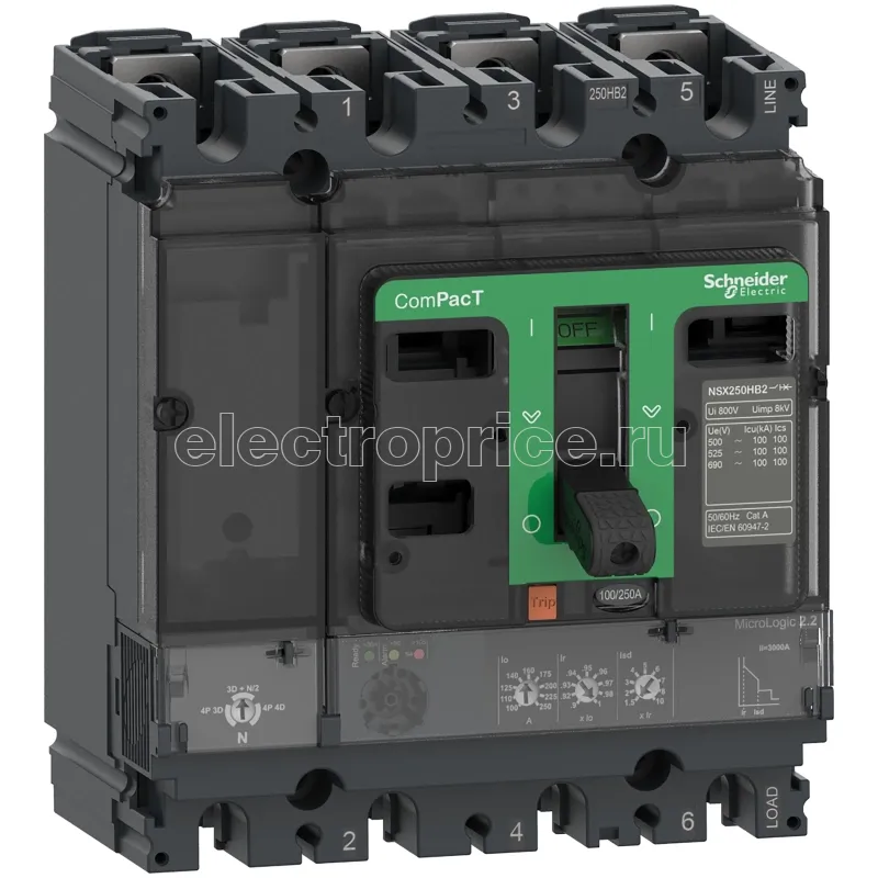 Фото Автоматический выключатель в литом корпусе 100А 4P 70кА Schneider Electric C25H42D100 Сompact NSX