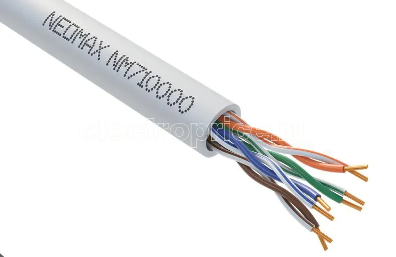 Фото Кабель витая пара U/UTP кат.5e 4х2х24AWG solid CU (0.50мм) PVC сер. (уп.305м) NEOMAX NM710000 1856026