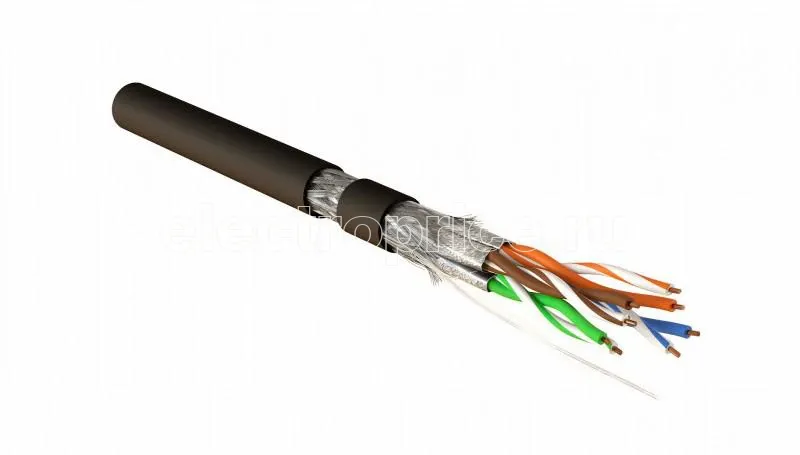 Фото Кабель витая пара экранир. (S/FTP) кат. 7A 4 пары (23AWG) ож (solid) каждая пара в фольге общий экран-оплетка PE SFTP4-C7A-S23-OUT-PE-BK-500 Ч (уп.500м) Hyperline 444461