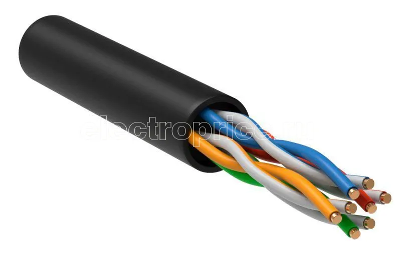 Фото Кабель связи витая пара U/UTP 5E 4х2х24AWG solid LDPE черн. РФ (уп.305м) ITK LC3-C5E04-139-R