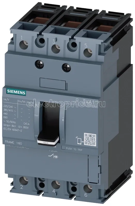 Фото Выключатель в литом корпусе 3п 3VA1 IEC 160 класс откл.способности N ICU=25кА 415В TM210 FTFM IN=125А защ. от перегрузки Siemens 3VA11123ED360AA0