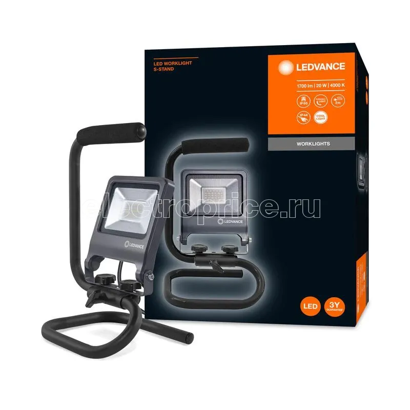 Фото Прожектор светодиодный WORKLIGHT 20Вт 1700лм 4000К нейтр. бел. переносной с ручкой сер. LEDVANCE 4058075213838