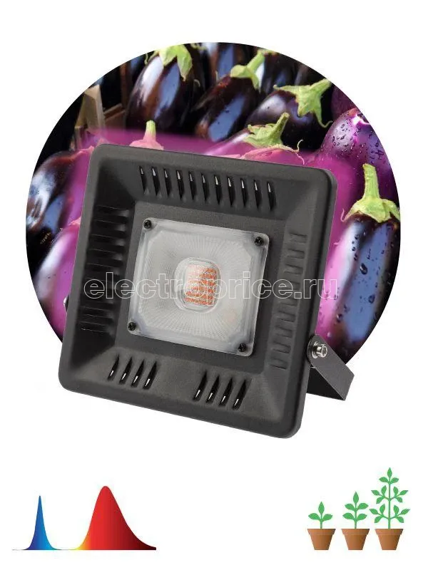 Фото Прожектор светодиодный для растений FITO-50W-LED BLUERED 50Вт IP65 220-240В -30град. до + 45град. 30000ч для цветения и плодоношения красно-синего спектра ЭРА Б0039033